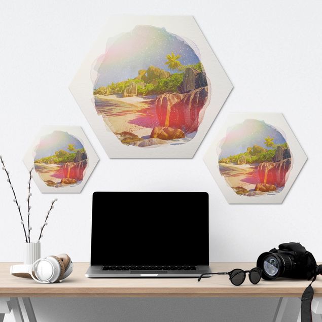 Hexagons Aluminium Dibond schilderijen WaterColours - Dream Beach Seychelles
