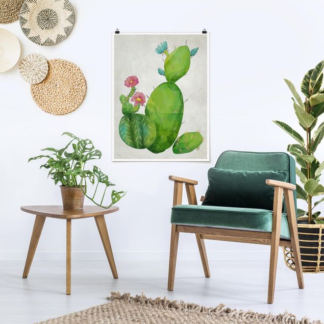 Posters Cactus Family In Pink And Turquoise