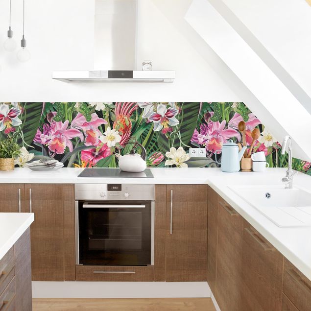 Achterkant keuken Colourful Tropical Flowers Collage II