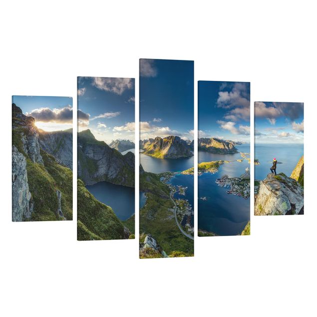 Canvas schilderijen - 5-delig Fjord View In Reinebringen
