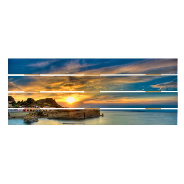 Houten schilderijen op plank Sunset Over Corfu
