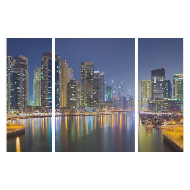 Canvas schilderijen - 3-delig Dubai Night Skyline