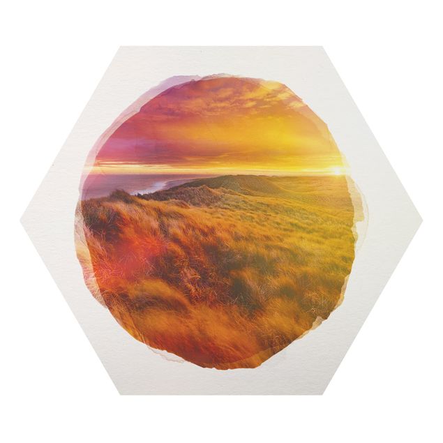 Hexagons Aluminium Dibond schilderijen WaterColours - Sunrise On The Beach On Sylt