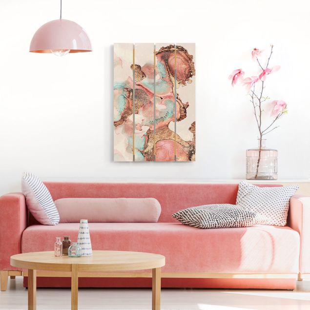 Houten schilderijen op plank Golden Watercolour Rosé