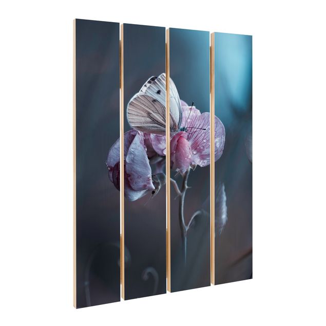 Houten schilderijen op plank Butterfly In The Rain