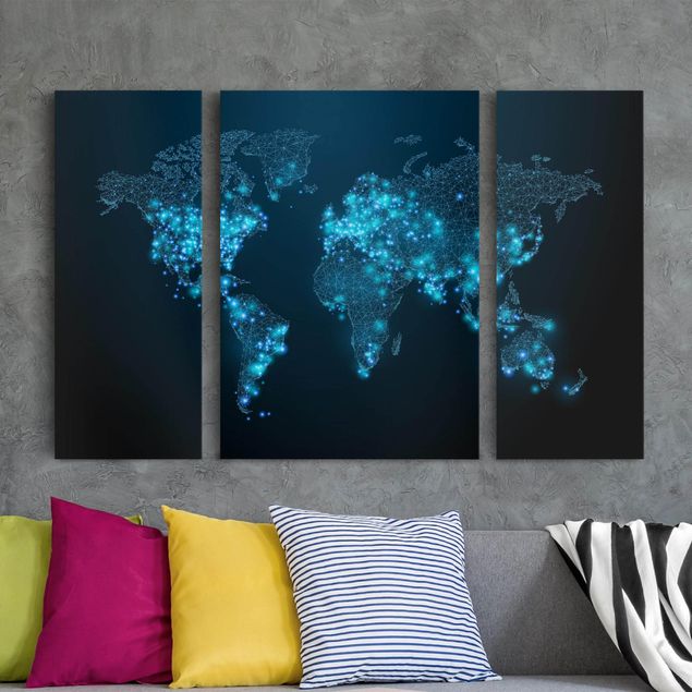 Canvas schilderijen - 3-delig Connected World World Map
