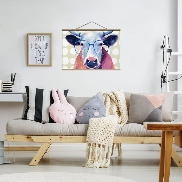 Stoffen schilderij met posterlijst Animals With Glasses - Cow