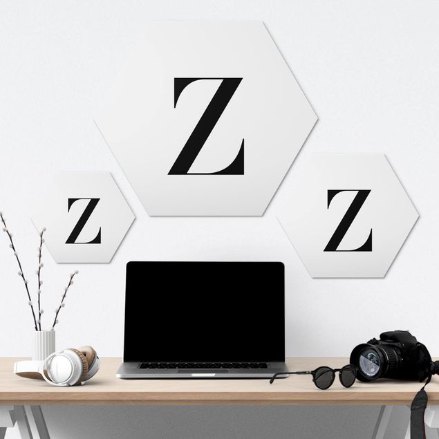 Hexagons Aluminium Dibond schilderijen Serif Letter Z White