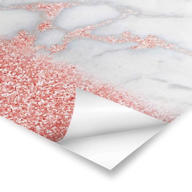 Posters Marble Look With Pink Confetti