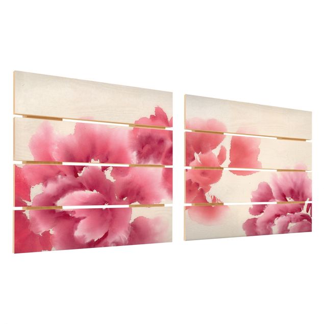 Houten schilderijen op plank - 2-delig Artistic Flora Set
