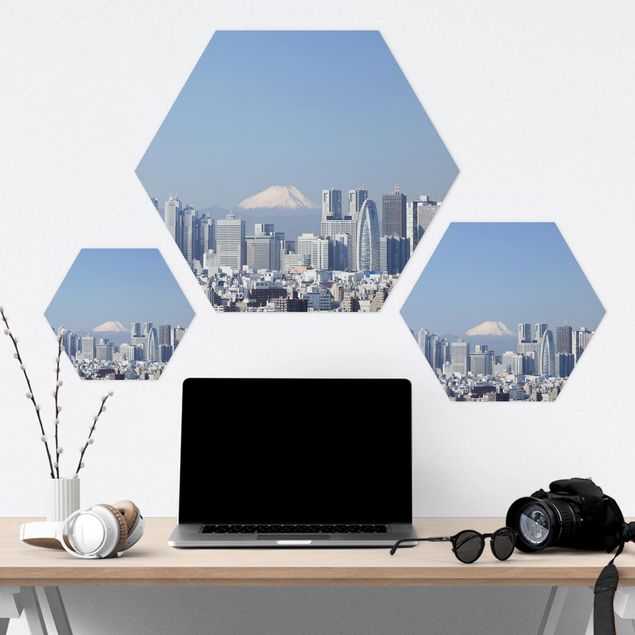 Hexagons Aluminium Dibond schilderijen Tokyo In Front Of Fuji