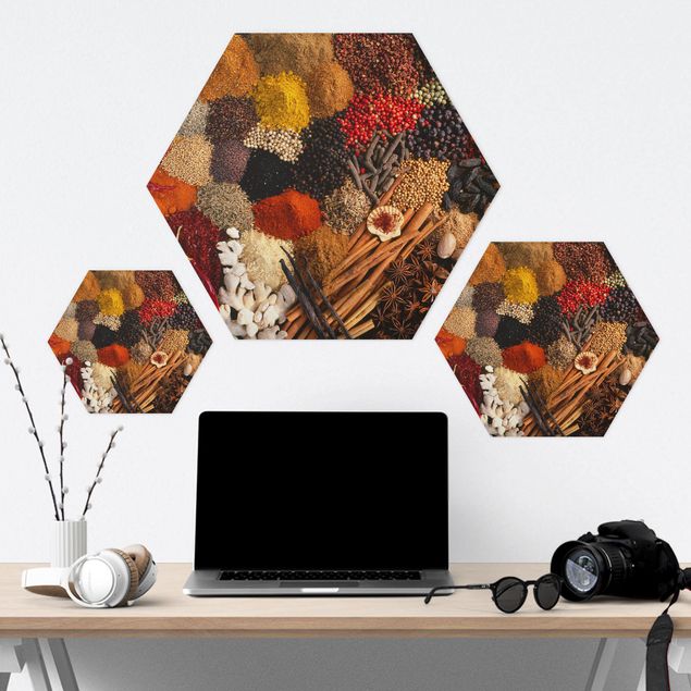 Hexagons Aluminium Dibond schilderijen Exotic Spices