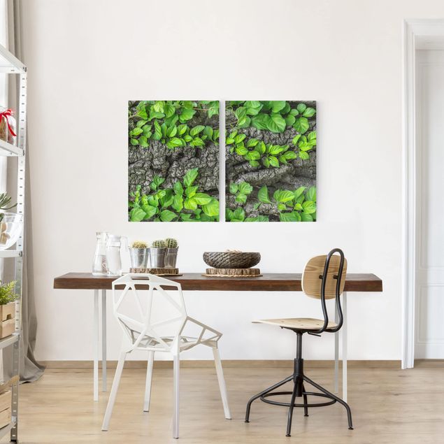 Canvas schilderijen - 2-delig  Ivy Tendrils Tree Bark