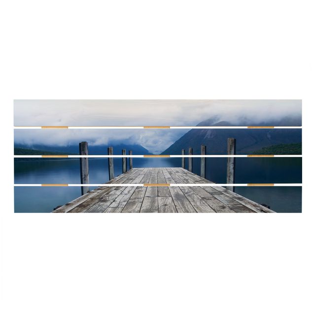 Houten schilderijen op plank Nelson Lakes National Park New Zealand