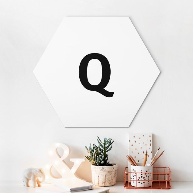 Hexagons Aluminium Dibond schilderijen Letter Q White