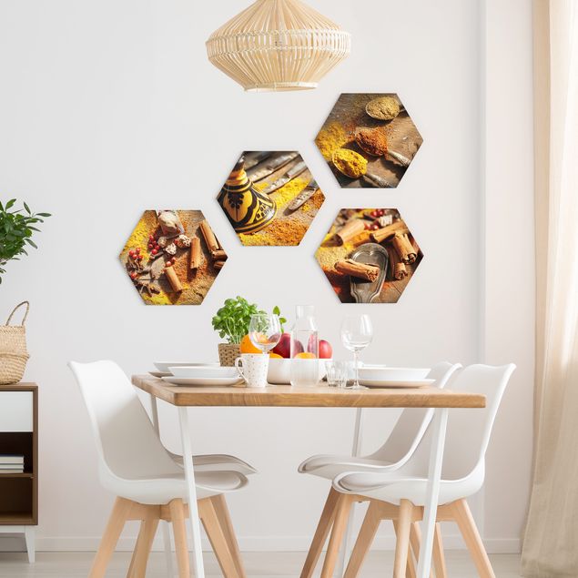 Hexagons Aluminium Dibond schilderijen - 4-delig Oriantal Spices