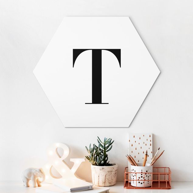 Hexagons Aluminium Dibond schilderijen Letter Serif White T