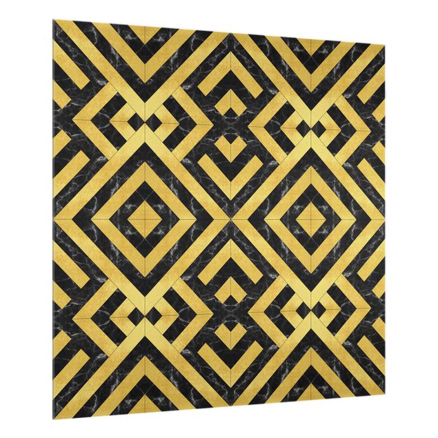 Spatscherm keuken Geometrical Tile Mix Art Deco Gold Black Marble