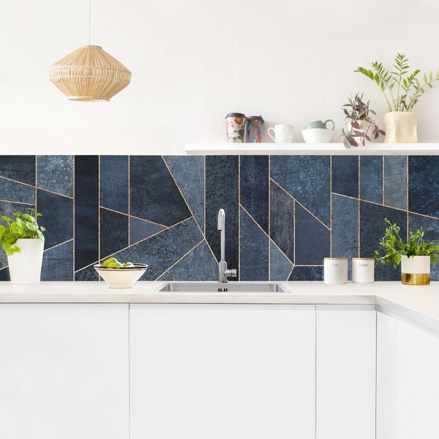 Achterwand voor keuken abstract Blue Geometry Watercolour