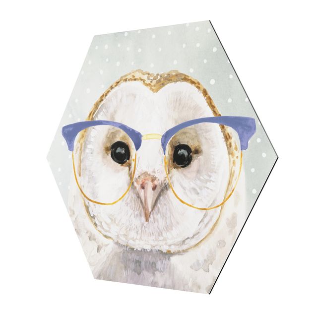 Hexagons Aluminium Dibond schilderijen Animals With Glasses - Owl