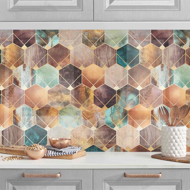 Achterwand voor keuken patroon Turquoise Geometry Golden Art Deco II