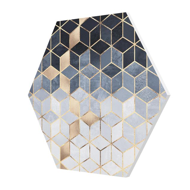Hexagons Forex schilderijen Blue White Golden Geometry