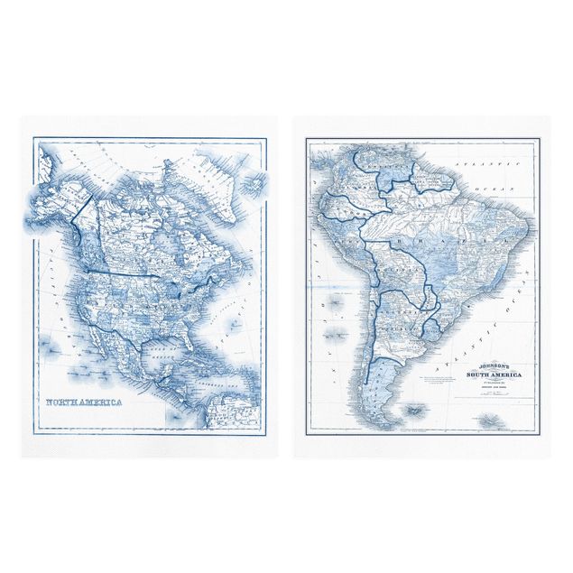Canvas schilderijen - 2-delig  Cards In Blue Tones Americas Set I