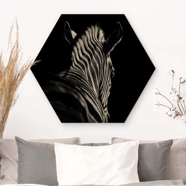 Hexagons houten schilderijen Dark Zebra Silhouette