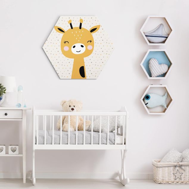 Hexagons Aluminium Dibond schilderijen Baby Giraffe