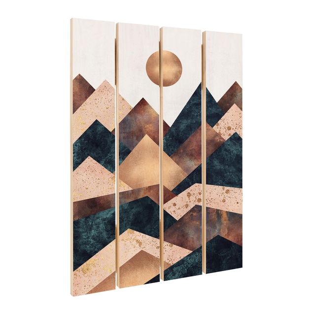 Houten schilderijen op plank Geometric Mountains Bronze