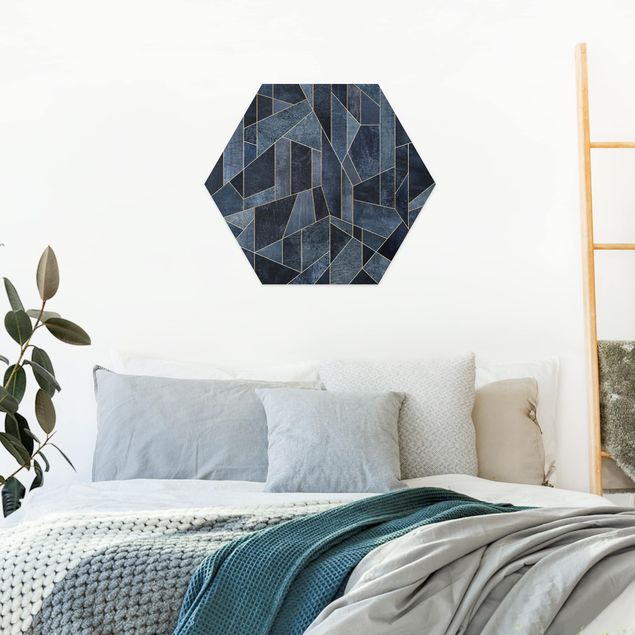 Hexagons Forex schilderijen Blue Geometry Watercolour