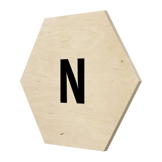 Hexagons houten schilderijen Letter White N