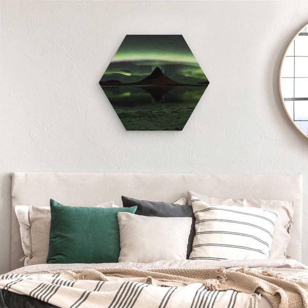 Hexagons houten schilderijen Northern Lights In Iceland