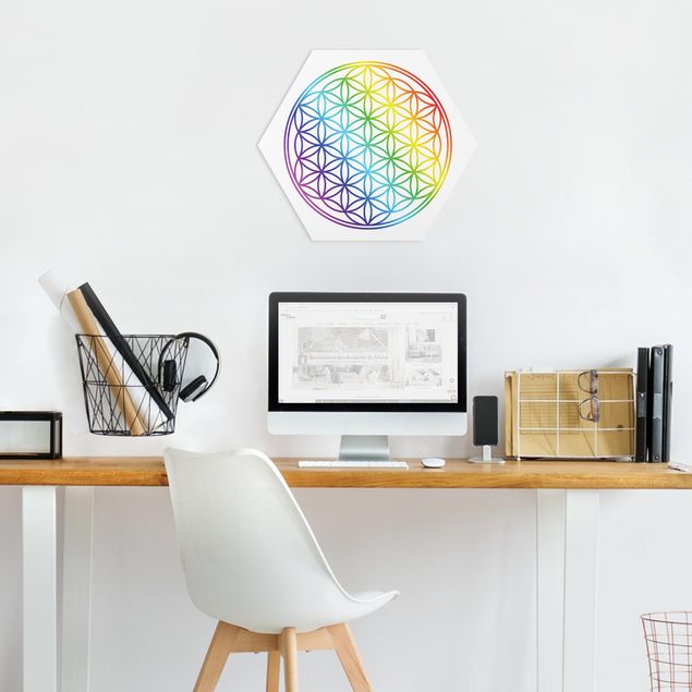 Hexagons Forex schilderijen Flower of Life rainbow color