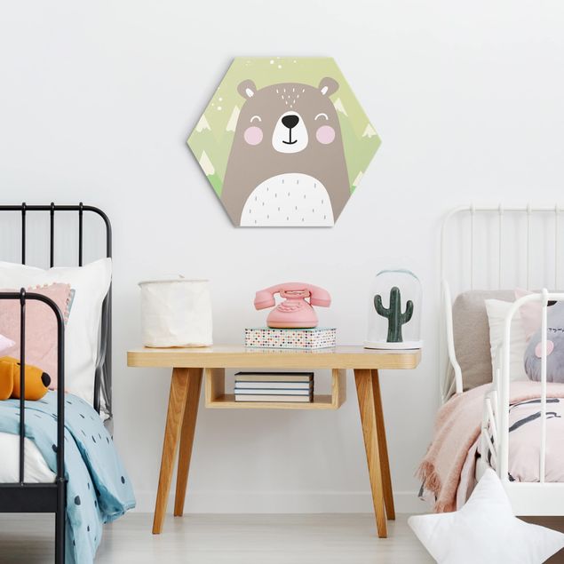 Hexagons Aluminium Dibond schilderijen Little bear