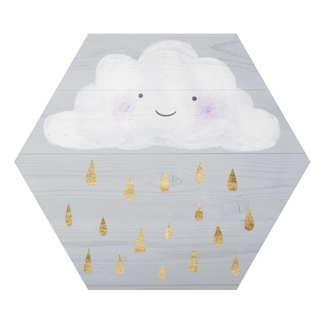 Hexagons Aluminium Dibond schilderijen Cloud With Golden Raindrops