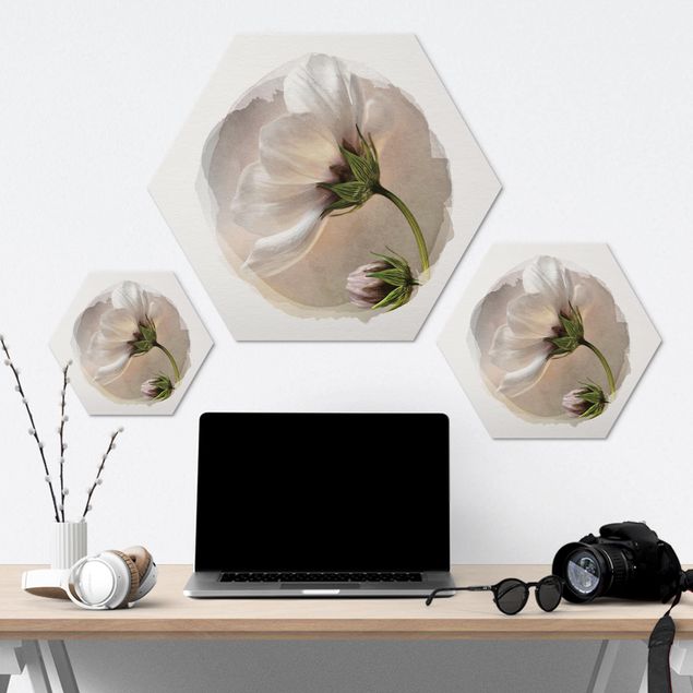 Hexagons Aluminium Dibond schilderijen WaterColours - Heavenly Blossoms