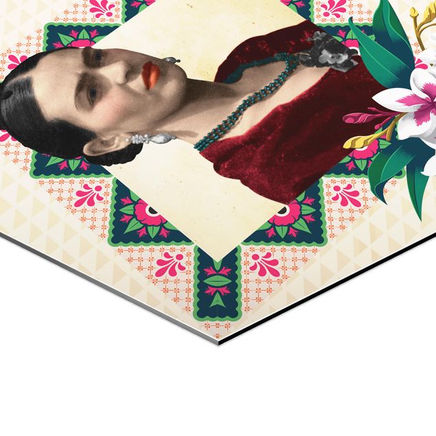 Hexagons Aluminium Dibond schilderijen Frida Kahlo - Flowers And Geometry