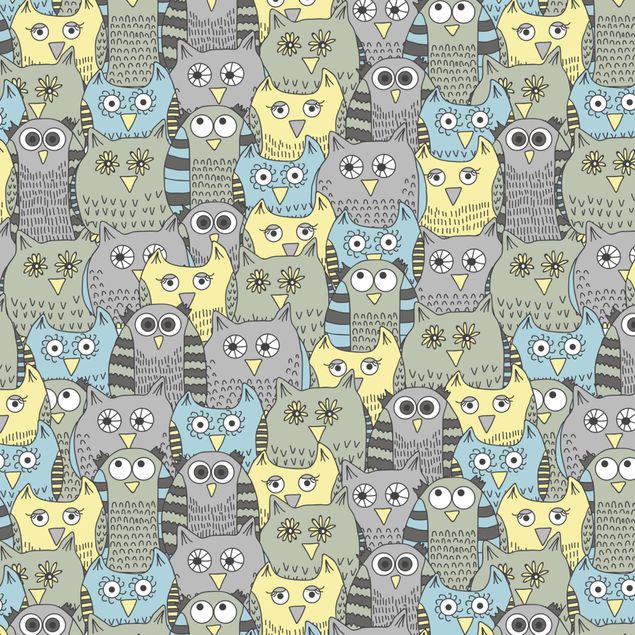 Plakfolien Pattern With Funny Owls Blue