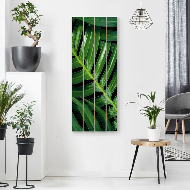 Houten schilderijen op plank Tropical Leaves Philodendron