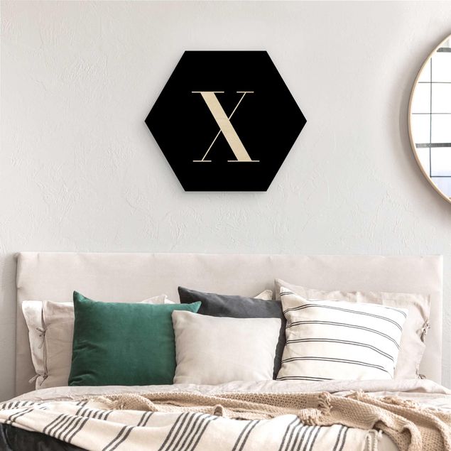 Hexagons houten schilderijen Letter Serif Black X