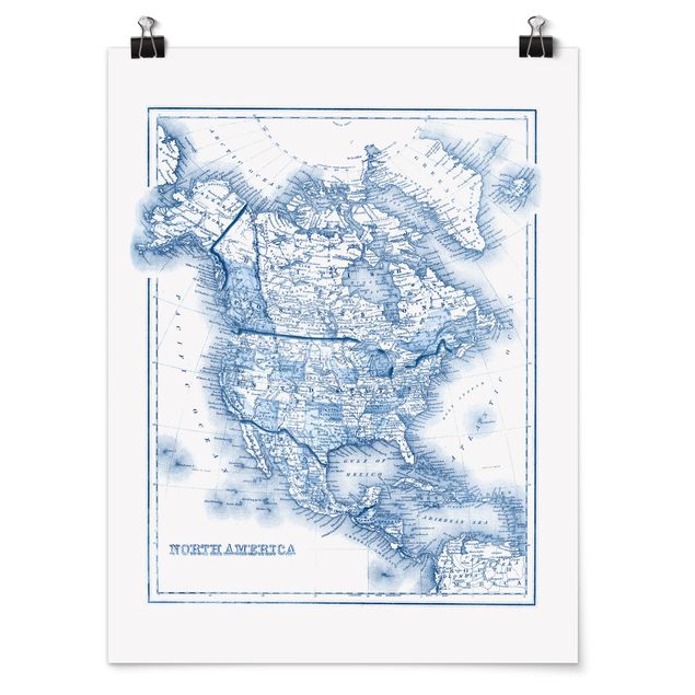 Posters Map In Blue Tones - North America