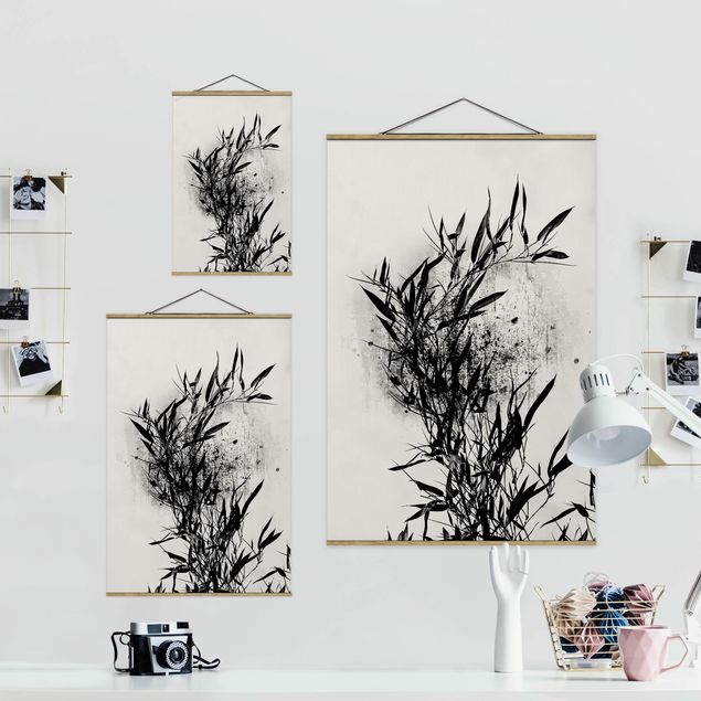 Stoffen schilderij met posterlijst Graphical Plant World - Black Bamboo