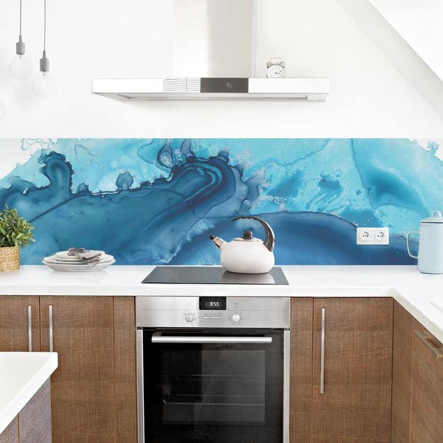 Achterkant keuken Wave Watercolour Blue l