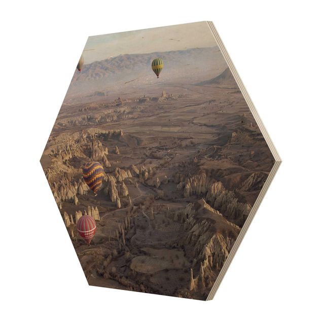 Hexagons houten schilderijen Hot Air Balloons Over Anatolia