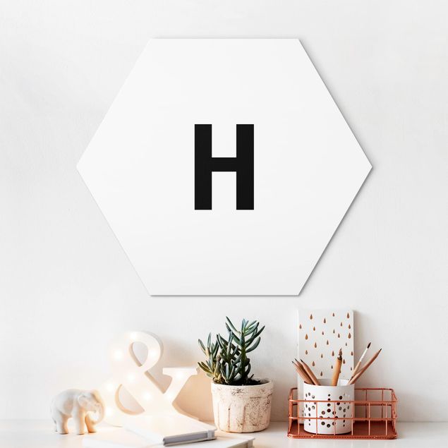Hexagons Aluminium Dibond schilderijen Letter White H