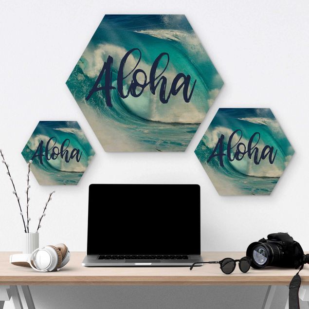 Hexagons houten schilderijen Aloha