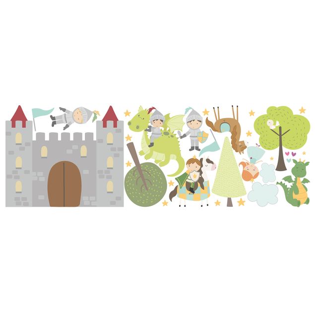 Muurstickers dieren Castle Knights Dragon Prince And Princess