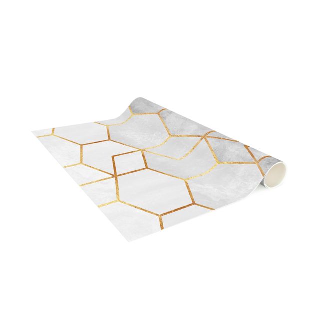 vloerkleed abstract Golden Hexagons Black And White