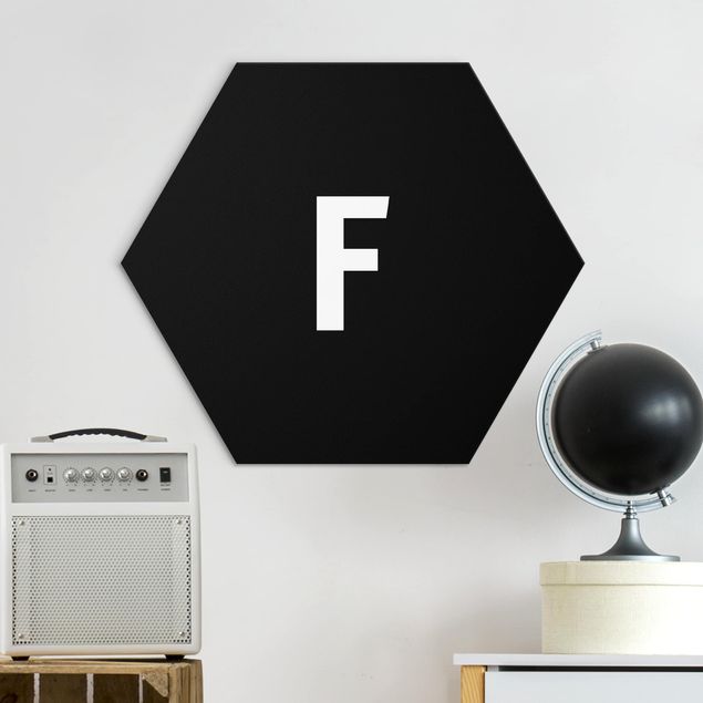 Hexagons Aluminium Dibond schilderijen Letter Black F